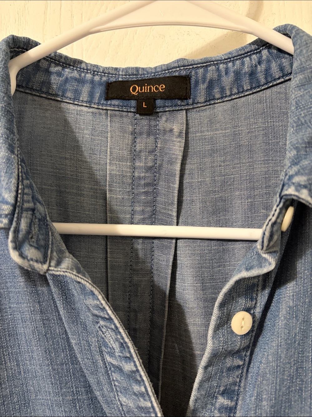 Quince Chambray Tencel Short Sleeve Button-Up Shirt Light Indigo L Lightweight - Picture 2 of 5